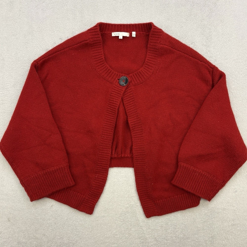 Vince Cardigan Womens Large Red 100% Cashmere Sweater Soft Cropped Scoop Neck